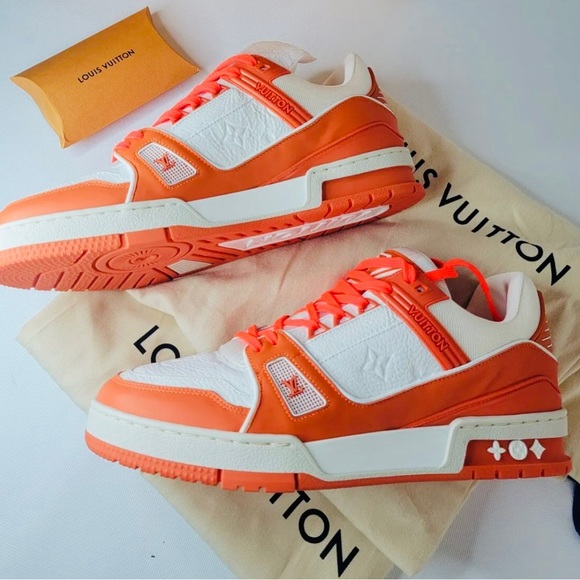 NEW Louis Vuitton Orange Monogram Embossed Trainer Sneakers - Picture 3 of 15